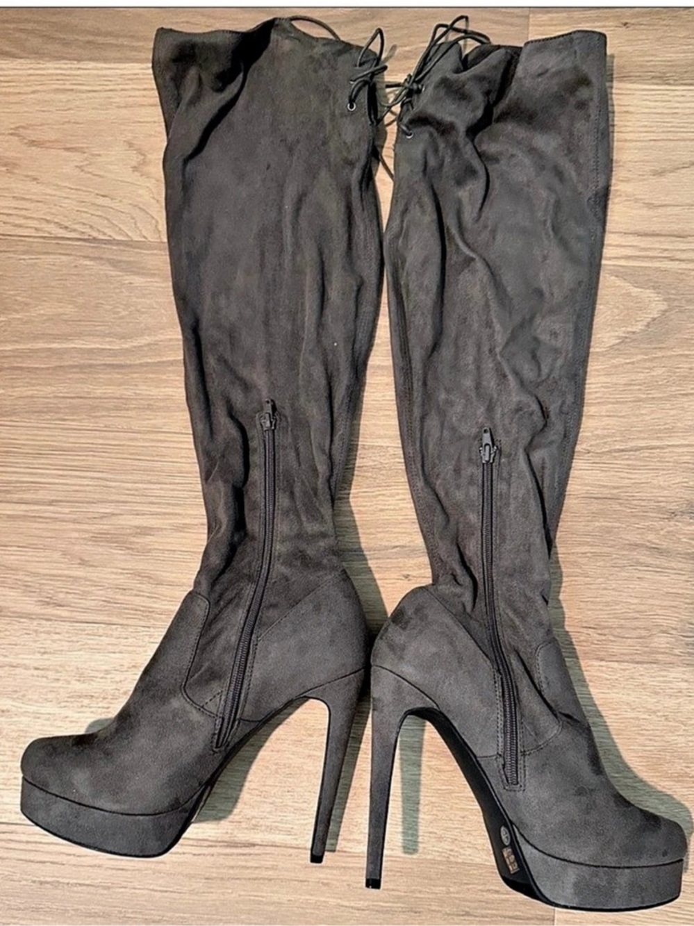 Women's Slate Gray Over-the-Knee Platform Heeled Boots